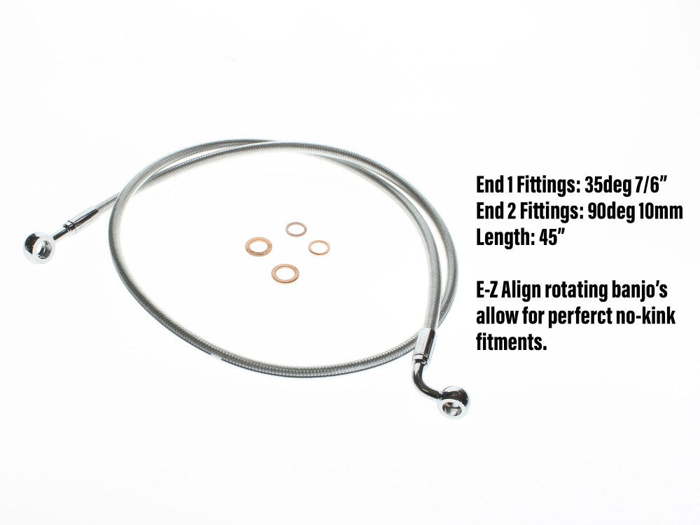 Magnum Shielding MS-36145SW Sterling Chromite 45" E-Z Align Front Brake Line w/7/16" x 35 Degree Banjo