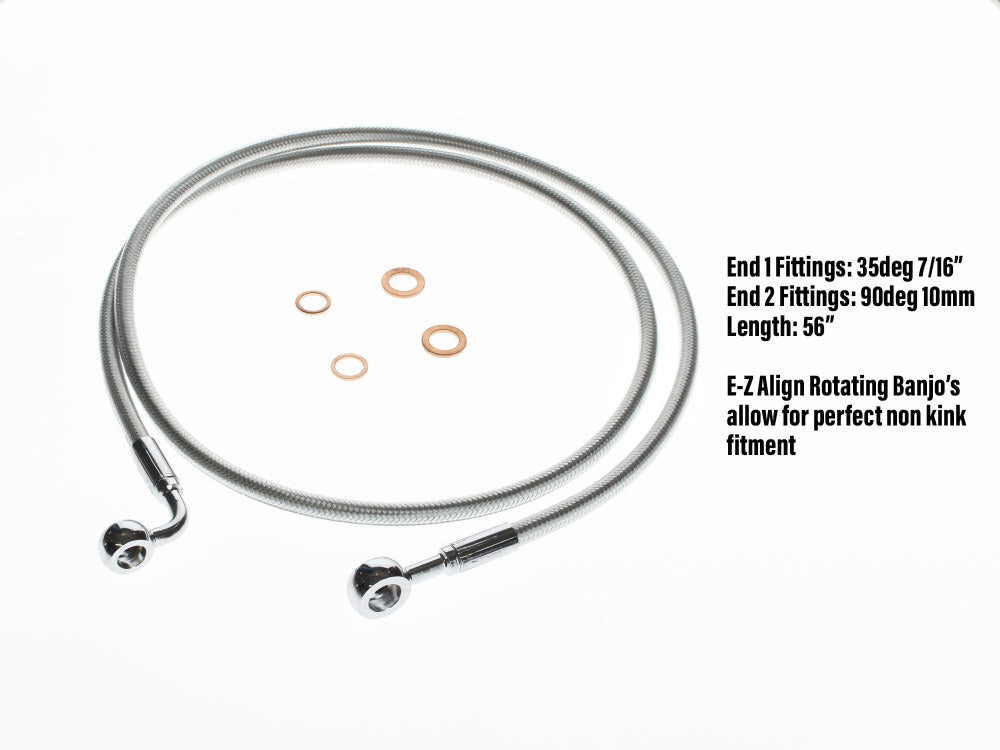 Magnum Shielding MS-36156SW Sterling Chromite 56" E-Z Align Front Brake Line w/7/16" x 35 Degree Banjo