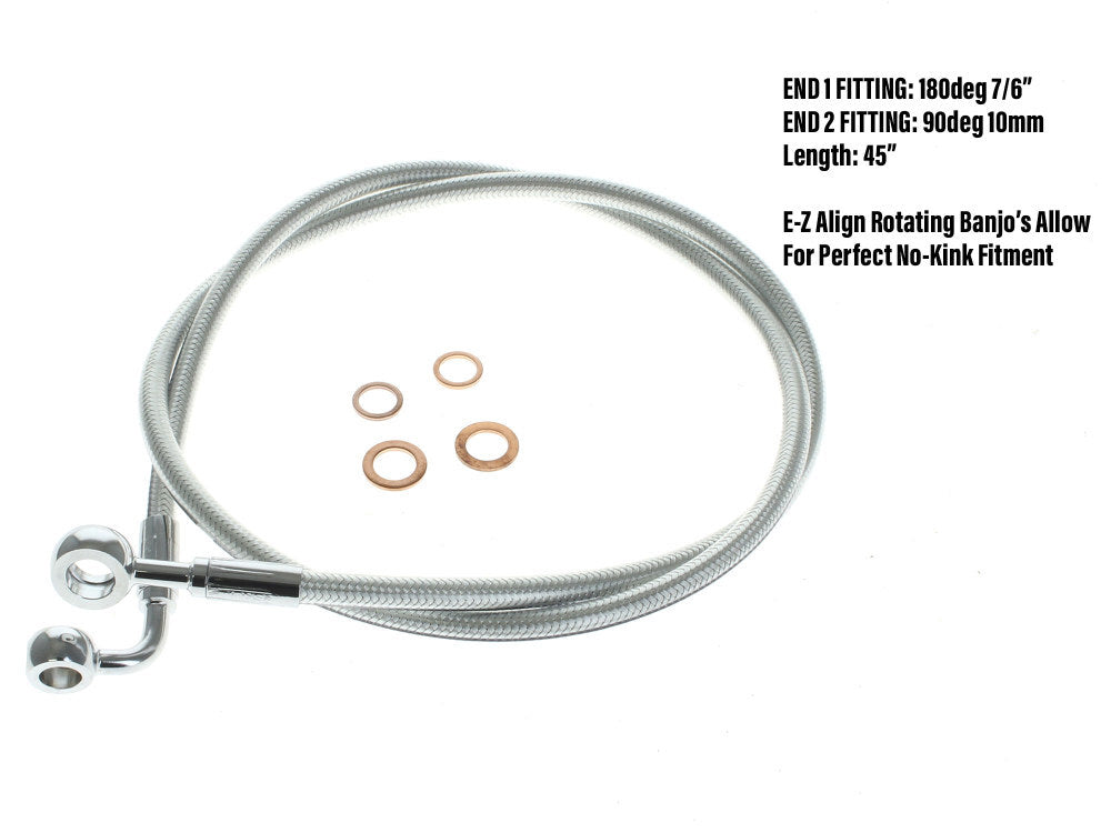 Magnum Shielding MS-36445SW Sterling Chromite 45" E-Z Align Front Brake Line w/7/16" x 180 Degree Banjo