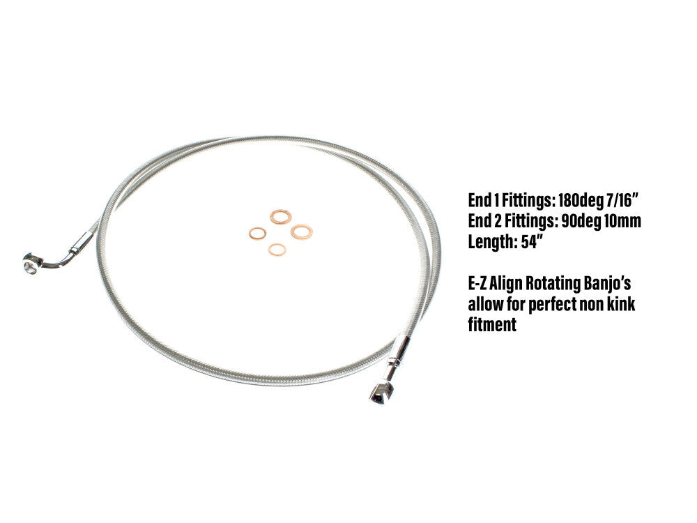 Magnum Shielding MS-36454SW Sterling Chromite 54" E-Z Align Front Brake Line w/7/16" x 180 Degree Banjo