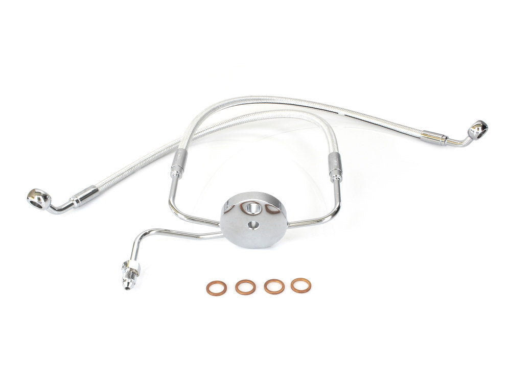 Magnum Shielding MS-37007 Sterling Chromite Lower Front Brake Line w/T-Piece for Sportster 04-21 w/Dual Front Calipers