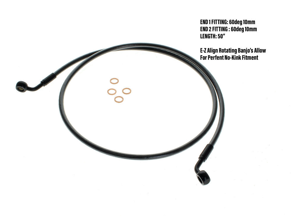 Magnum Shielding MS-46650SW Black Pearl 50" E-Z Align Front Brake Line w/10mm x 60 Degree Banjo for Sportster 04-13