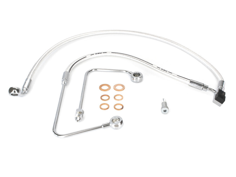 Magnum Shielding MS-AS370022 Sterling Chromite +2" Length Lower Front Brake Line for FXST Softail 11-15/Rocker 2011 w/Single Front Disc Caliper