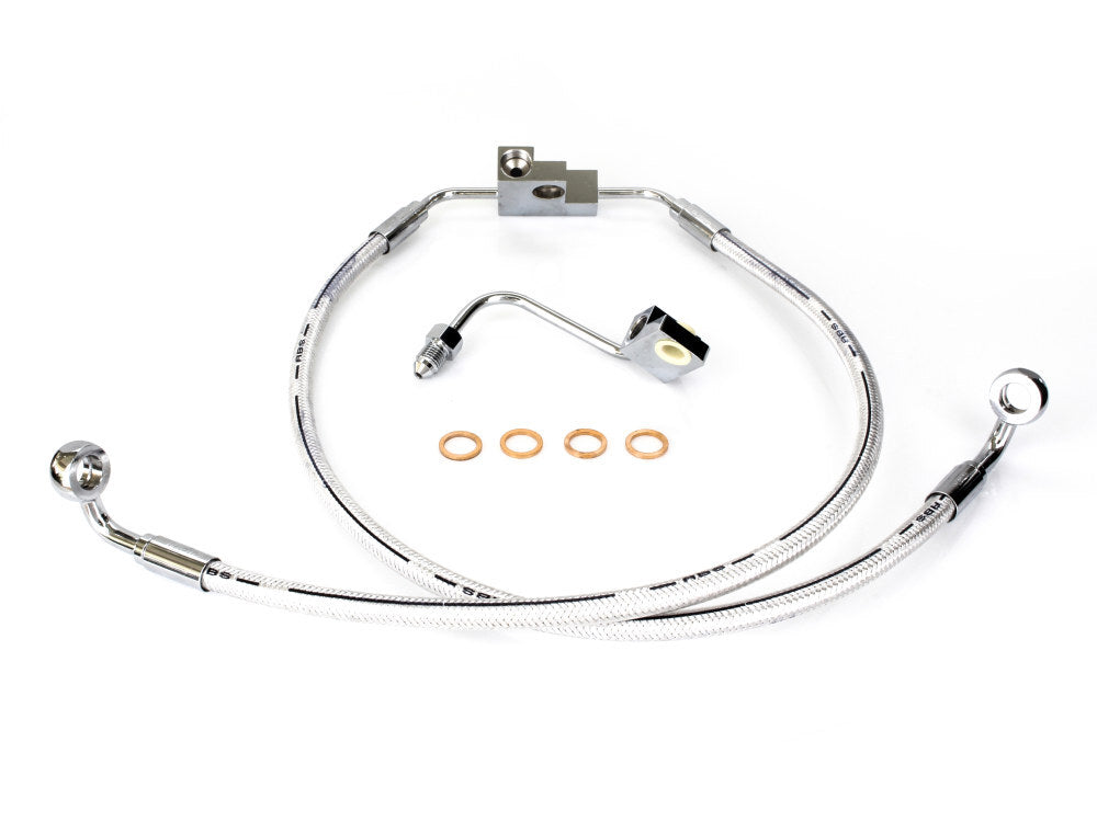 Magnum Shielding MS-AS37006 Sterling Chromite Stock Length Lower Front Brake Line for Dyna Fat Bob 12-17/Dyna Low Rider 14-17/Low Rider S 16-17 w/Dual