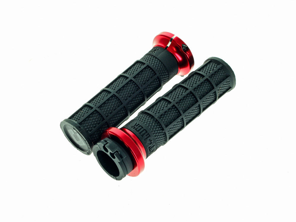 Odi ODI-V31HCW-BB-R Hart-Luck Full Waffle Lock-On Handgrips Red for H-D w/Throttle Cable