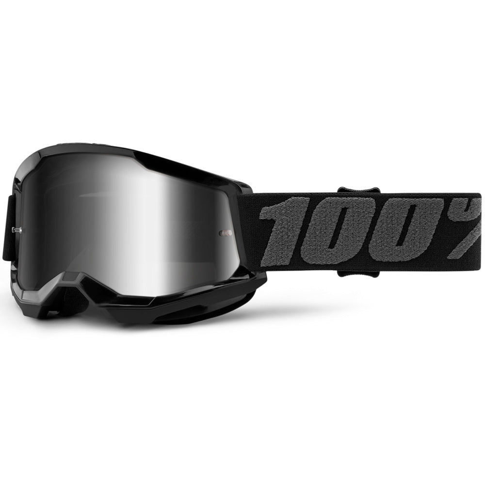 100% Strata2 Youth Goggles Black w/Mirror Silver Lens