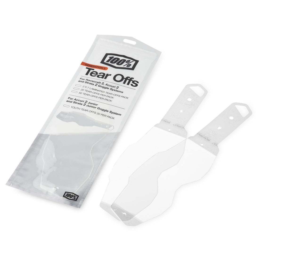 100% Laminated Tear-Offs for Racecraft2/Accuri2/Strata2 Goggles (2 x 7 Pack)