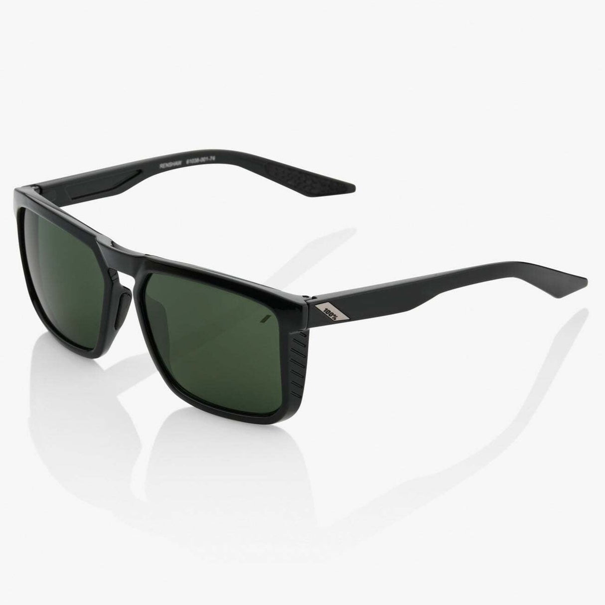 100% Renshaw Sunglasses Gloss Black w/Grey Green Lens