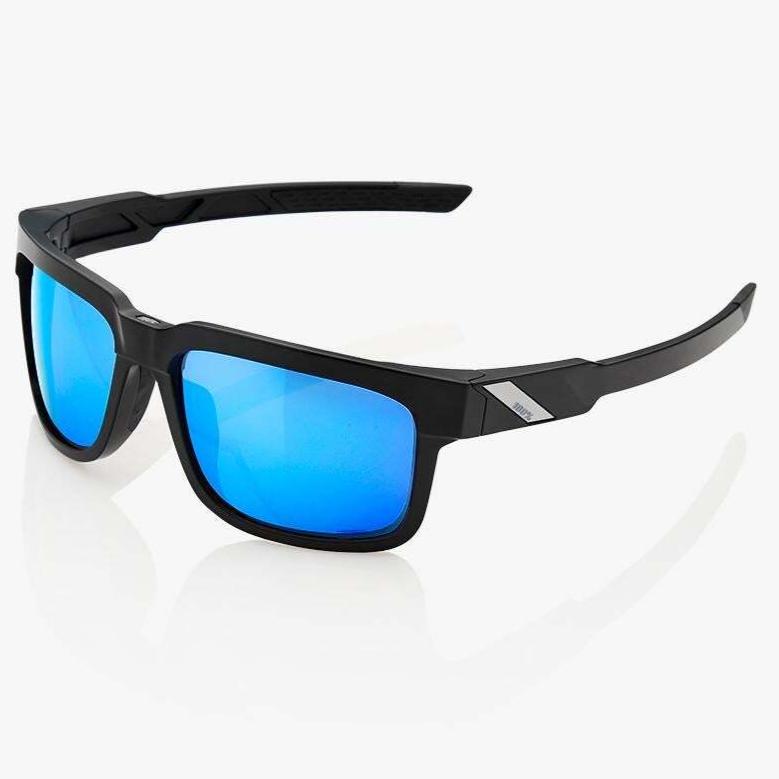 100% Type-S Sunglasses Matte Black w/HiPER Blue Multilayer Mirror Lens