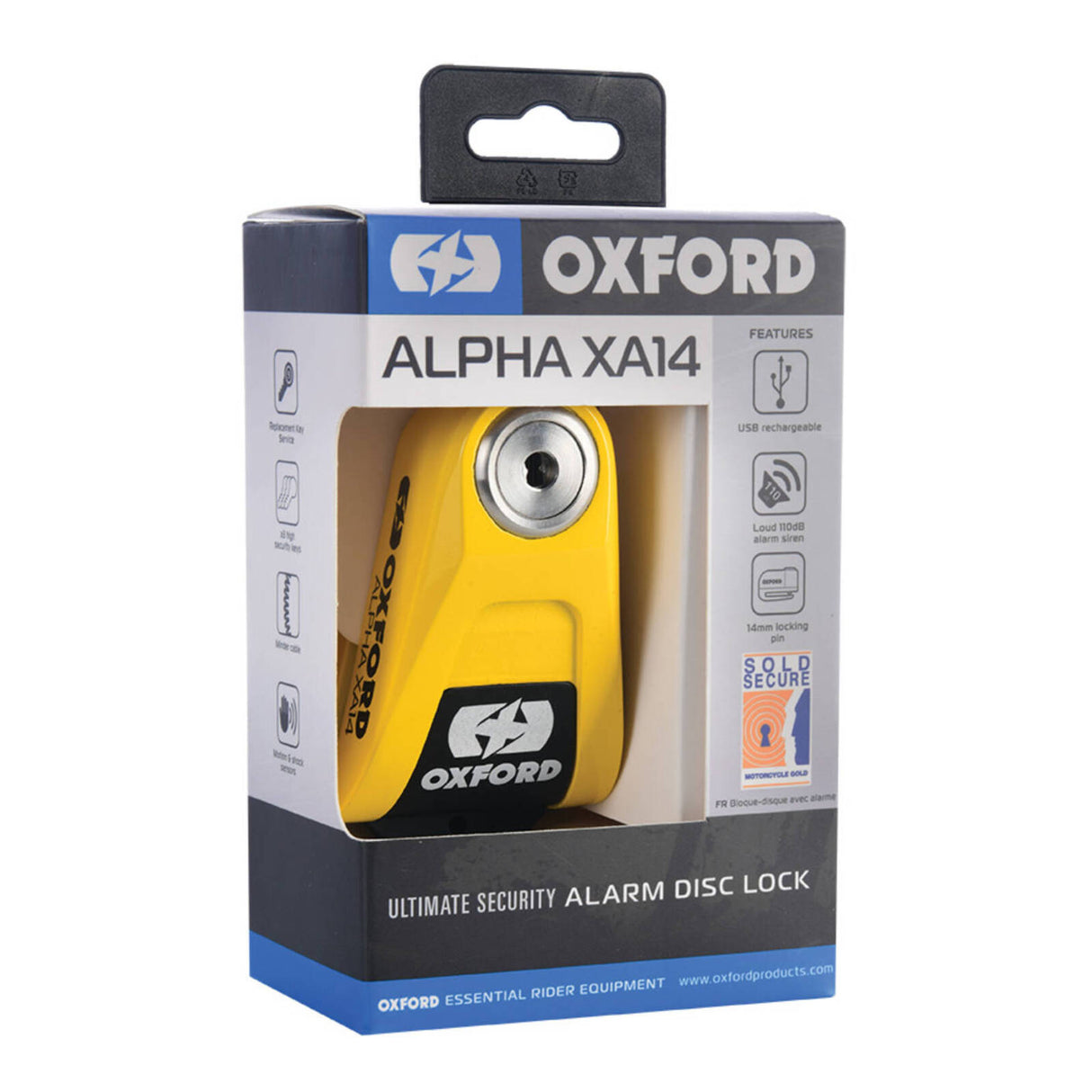 Oxford Alpha XA14 Alarm Disc Lock Yellow/Black