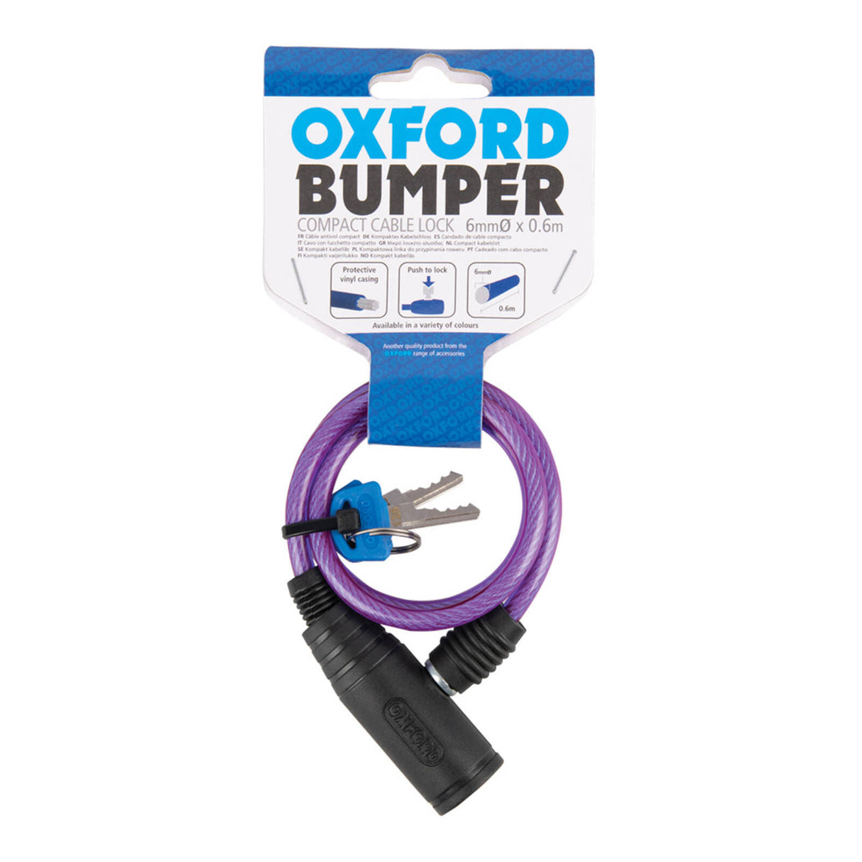 Oxford Bumper Cable Lock Purple (6mm x 600mm)