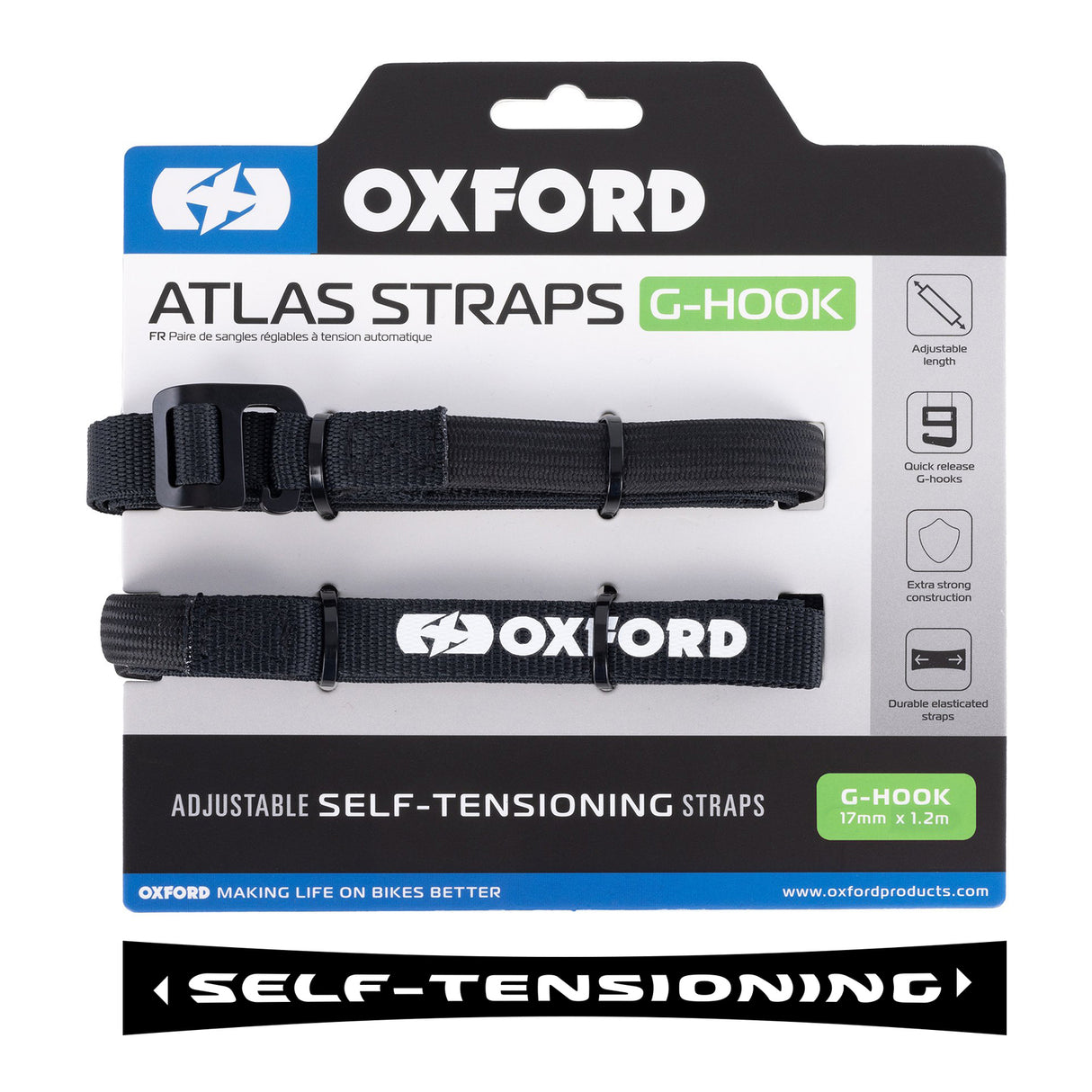 Oxford Atlas G-Hook 17mm x 1.2m Black (Pair)