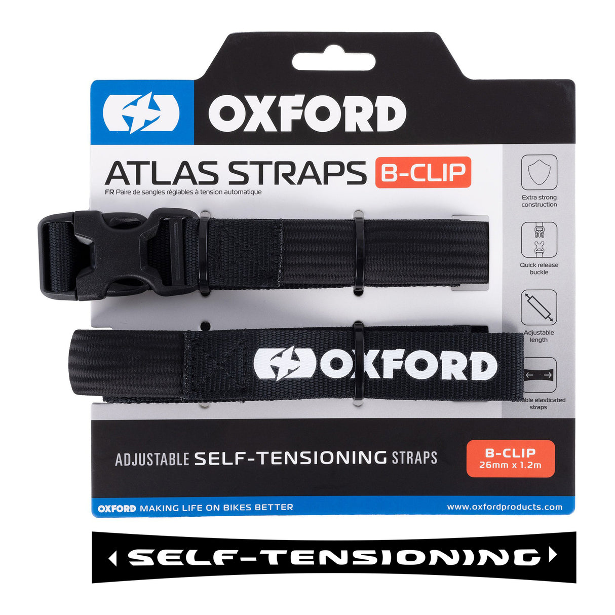 Oxford Atlas B-Clip 26mm x 1.2m Black (Pair)