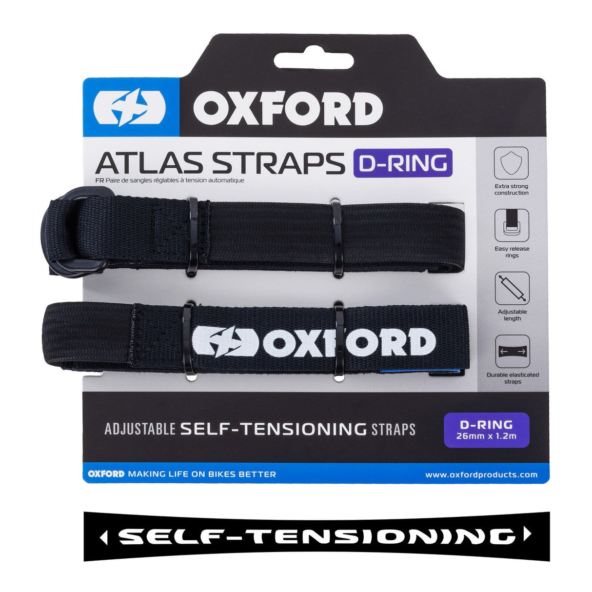 Oxford Atlas D-Ring 26mm x 1.2m Black (Pair)