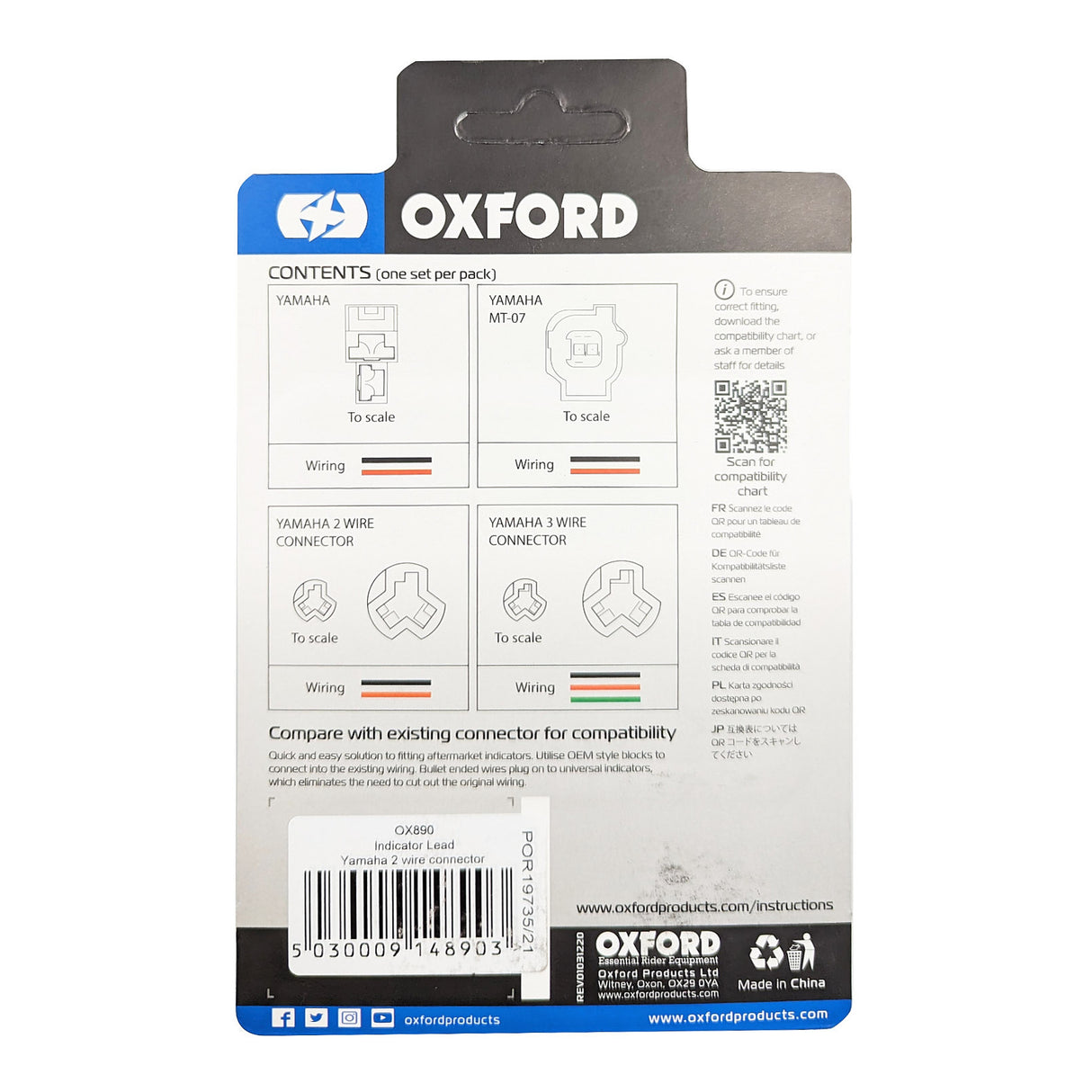 Oxford Indicator Leads for Yamaha 2 Wire Connector