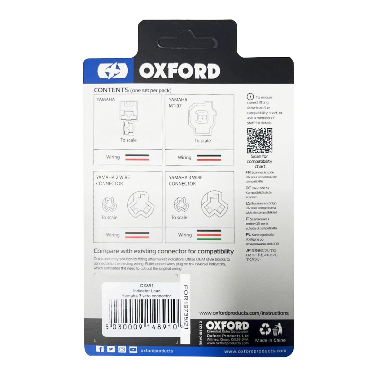 Oxford Indicator Leads for Yamaha 3 Wire Connector w/Day Light Function