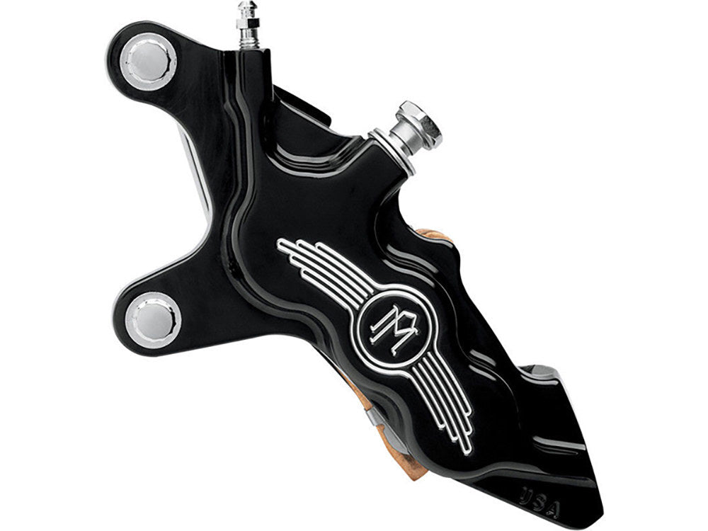 Performance Machine P00512915BM Left Hand Front 6 Piston Caliper Black Contrast Cut for Softail 00-14/Dyna 00-17/Touring/Sportster 00-07