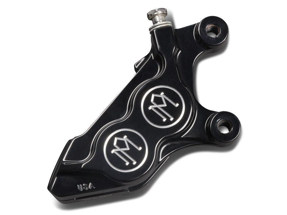 Performance Machine P00522425BM Left Hand Front 4 Piston Caliper Black Contrast Cut for Softail 15-Up/V-Rod 06-17/Touring 08-Up/Sportster 14-21