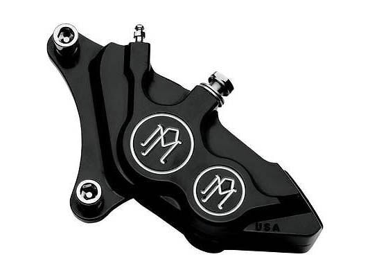 Performance Machine P00532915BM Left Hand Front 4 Piston Caliper Black Contrast Cut for many Big Twin/Sportster 84-99 w/11.5" Disc Rotor