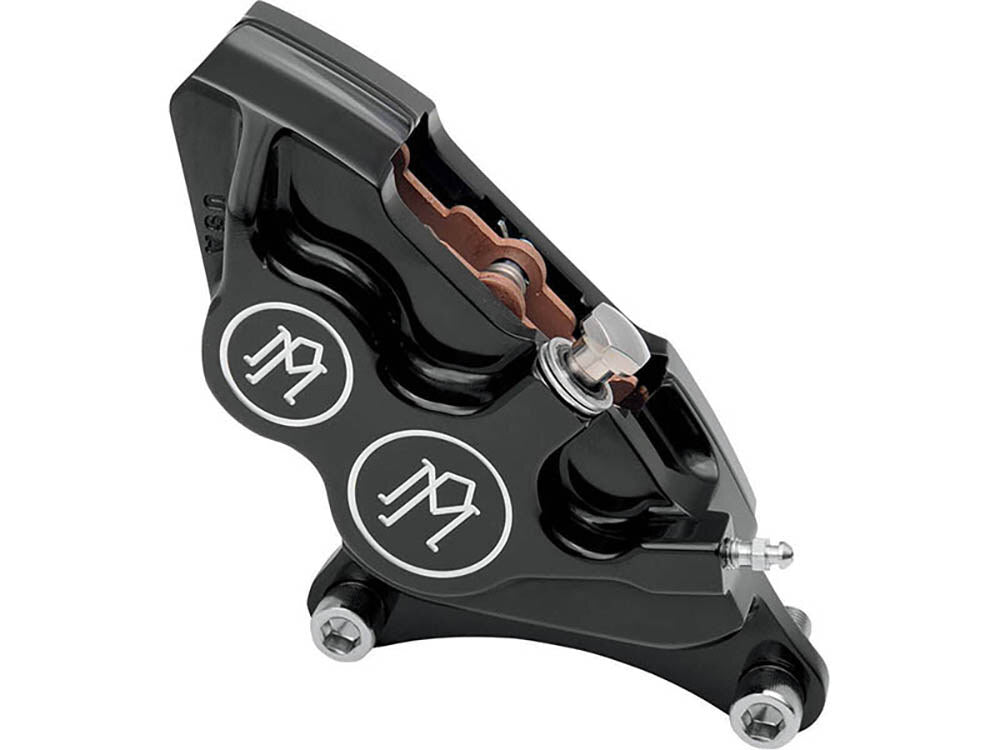 Performance Machine P00532916BM Right Hand Front 4 Piston Caliper Black Contrast Cut for most Big Twin 84-99 w/11.5" Disc Rotor