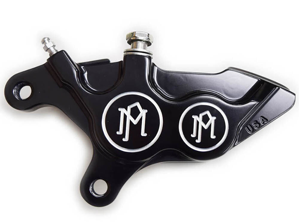 Performance Machine P00532919BM Left Hand Front 4 Piston Caliper Black Contrast Cut for Softail 00-14/Dyna 00-17/Touring/Sportster 00-07 w/11.5" Disc