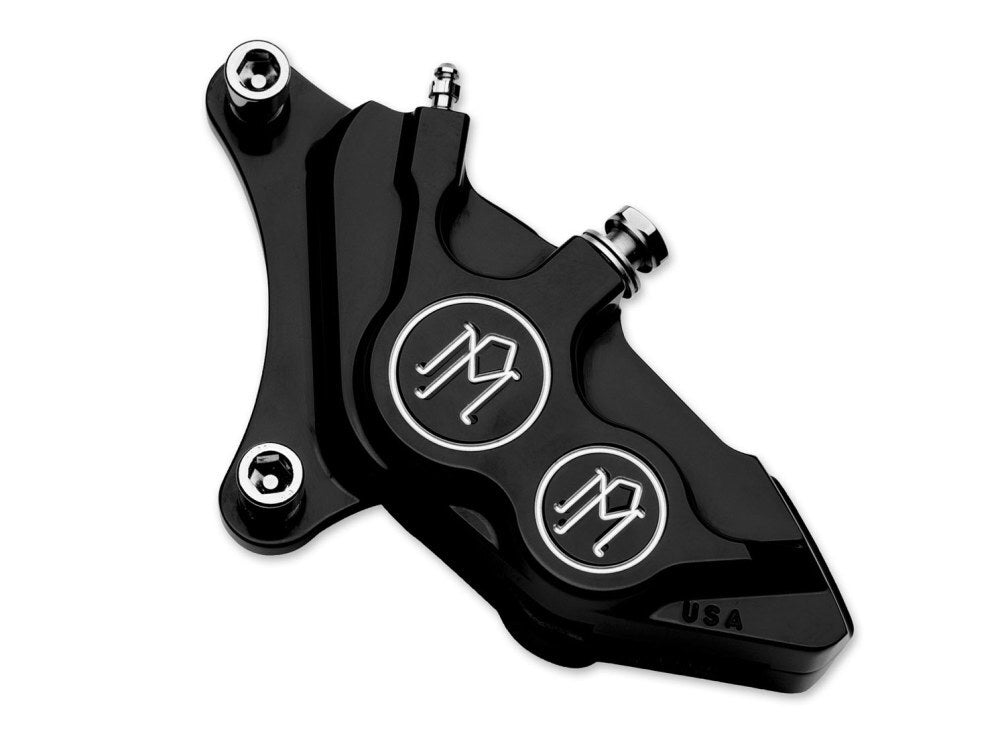 Performance Machine P00532920BM Right Hand Front 4 Piston Caliper Black Contrast Cut for most Big Twin 00-Up/Sportster 00-21 w/11.5" Disc Rotor