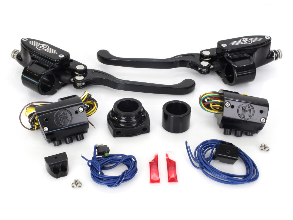 Performance Machine P00624020BM Handlebar Control Kit Black Contrast Cut for H-D 96-11 w/Hydraulic Cable & Clutch Throttle w/Single Disc Rotor