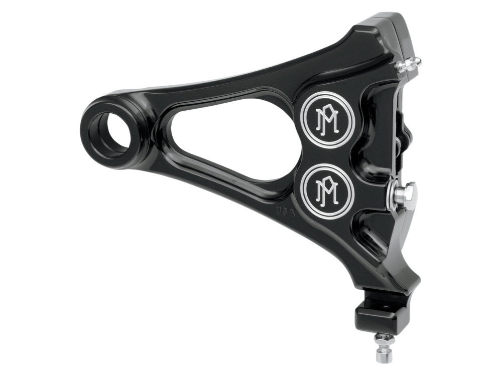 Performance Machine P12560077BM Right Rear Integrated 4 Piston Caliper & Mounting Bracket Black Contrast Cut for Softail 08-17 & New Phatail Kits w/25