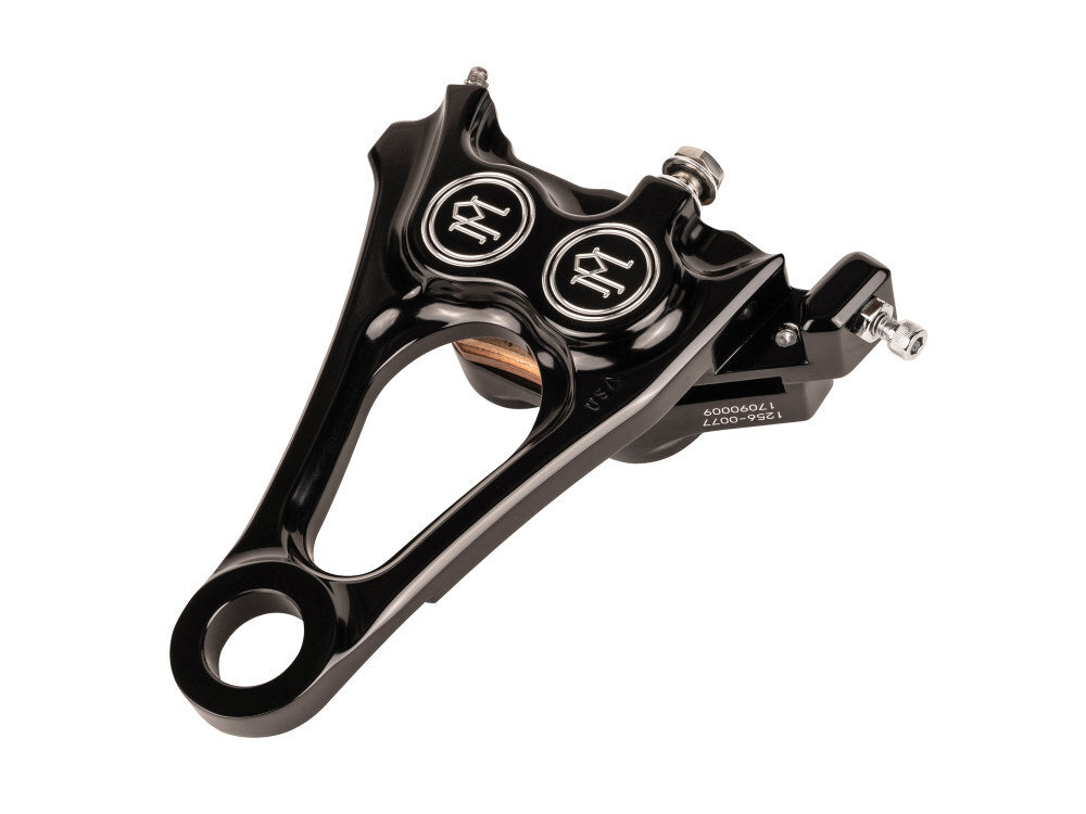 Performance Machine P12560084BM Right Hand Rear 4 Piston Caliper & Mounting Bracket Black for Softail 18-Up