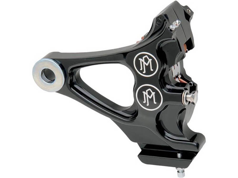 Performance Machine P12740076BM Right Rear Integrated 4 Piston Caliper & Mounting Bracket Black Contrast Cut for Softail 87-99 w/3/4" Rear Axle