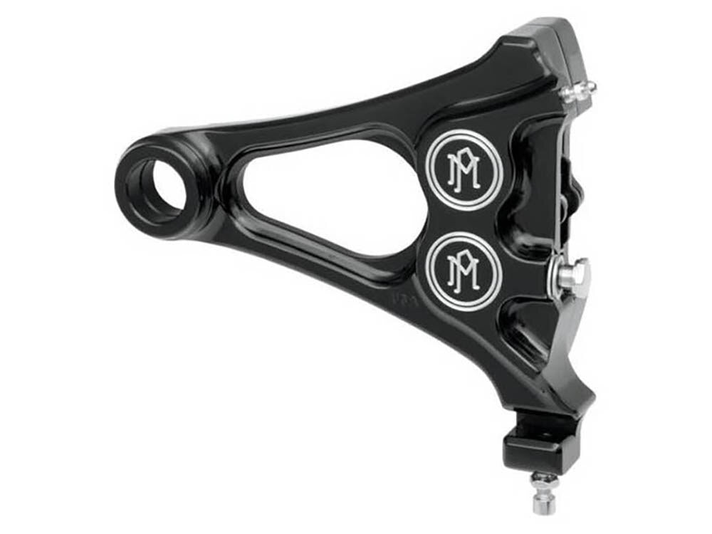 Performance Machine P12940077BM Right Rear Integrated 4 Piston Caliper & Mounting Bracket Black Contrast Cut for Softail 06-07 w/3/4" Axle & 200 Rear