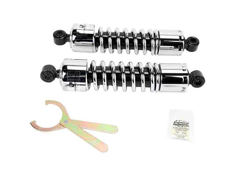 Progressive Suspension PS-412-4038C 412 Series 12.6" Standard Spring Rate Rear Shock Absorbers Chrome for Dyna 91-17