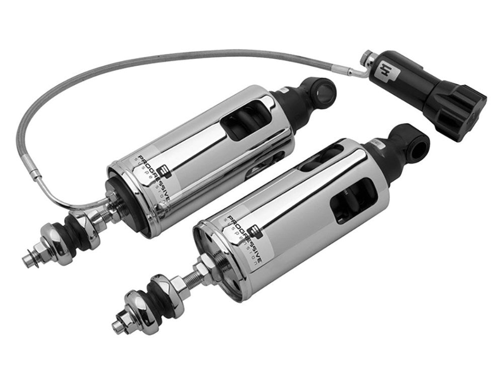 Progressive Suspension PS-422-4104C 422 Series Standard Spring Rate Rear Shock Absorbers w/Remote Adjustable Preload Chrome for Softail 00-17