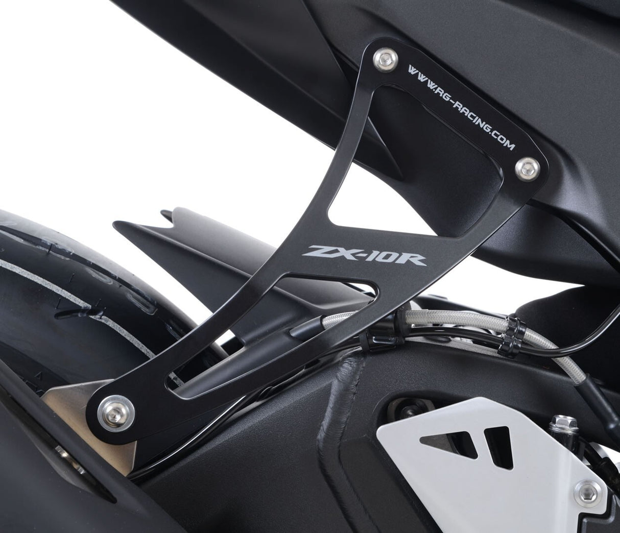 R&G Racing Exhaust Hangers w/Footrest Blanking Plates (Pair) Black for Kawasaki ZX10-R 11-20 [INTERNAL]