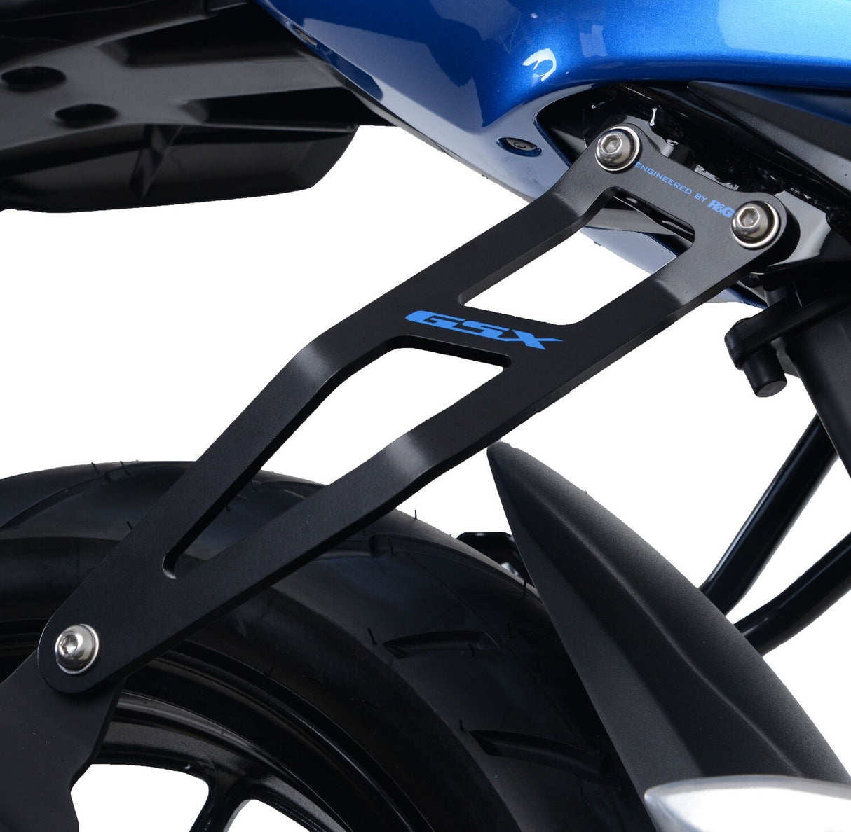 R&G Racing Exhaust Hanger (Single) Black w/Blue Logo for Suzuki GSX-S125/GSX-R125 17-20