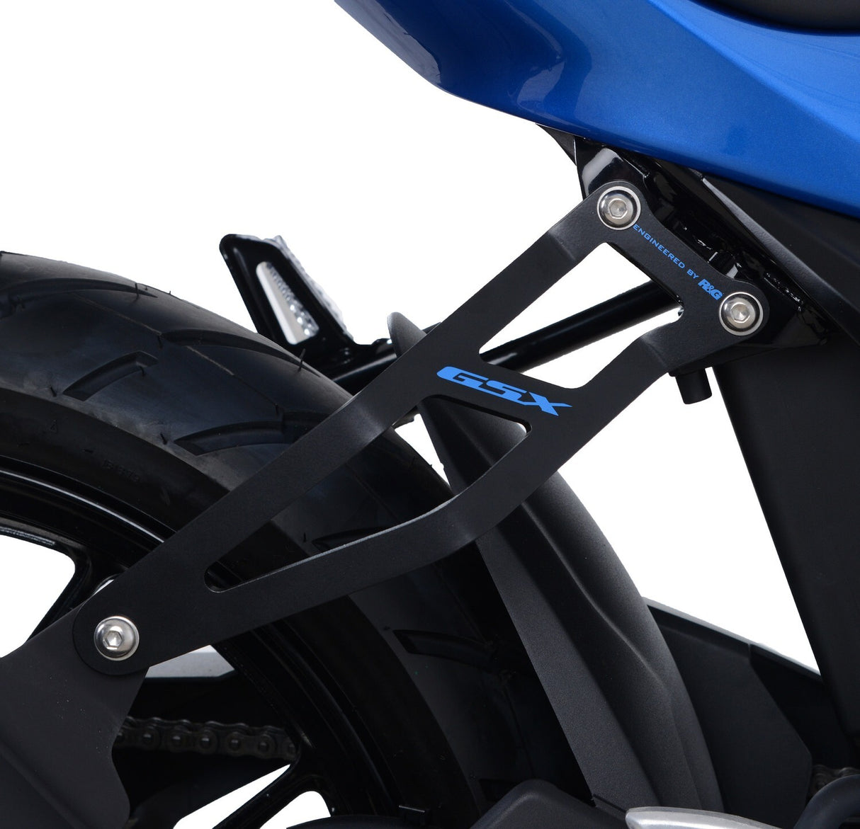 R&G Racing Exhaust Hanger & Footrest Blanking Plate (Kit) Black w/Blue Logo for Suzuki GSX-S125/GSX-R125 17-20