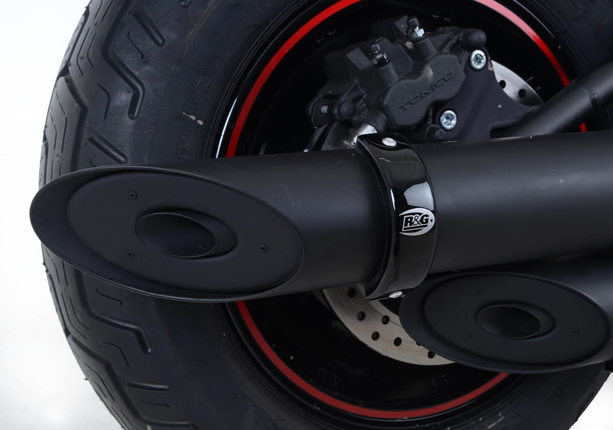 R&G Racing Round Exhaust Protectors Black for Aprilia/Kawasaki/Royal Enfield/Triumph