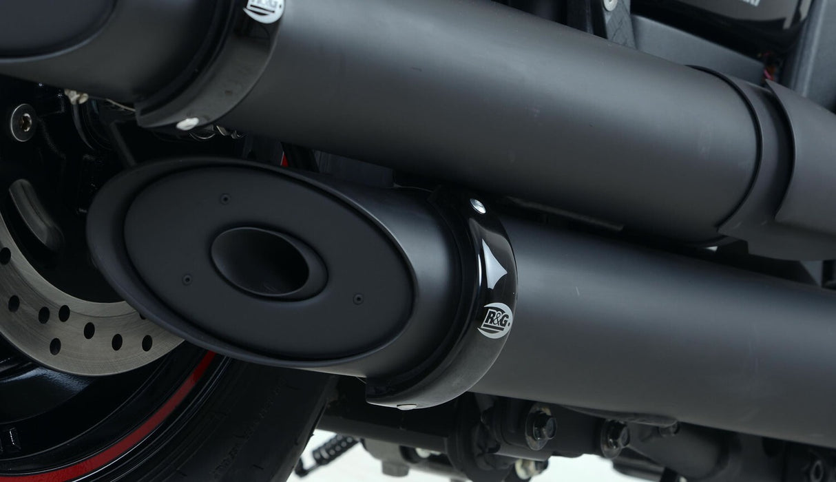 R&G Racing Round Exhaust Protectors Black for Aprilia/Kawasaki/Royal Enfield/Triumph