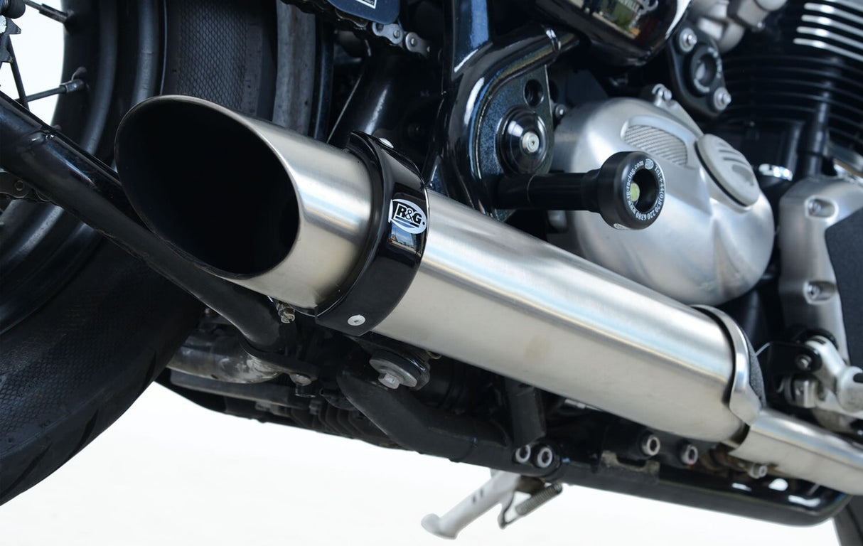 R&G Racing Round Exhaust Protectors Black for Aprilia/Kawasaki/Royal Enfield/Triumph