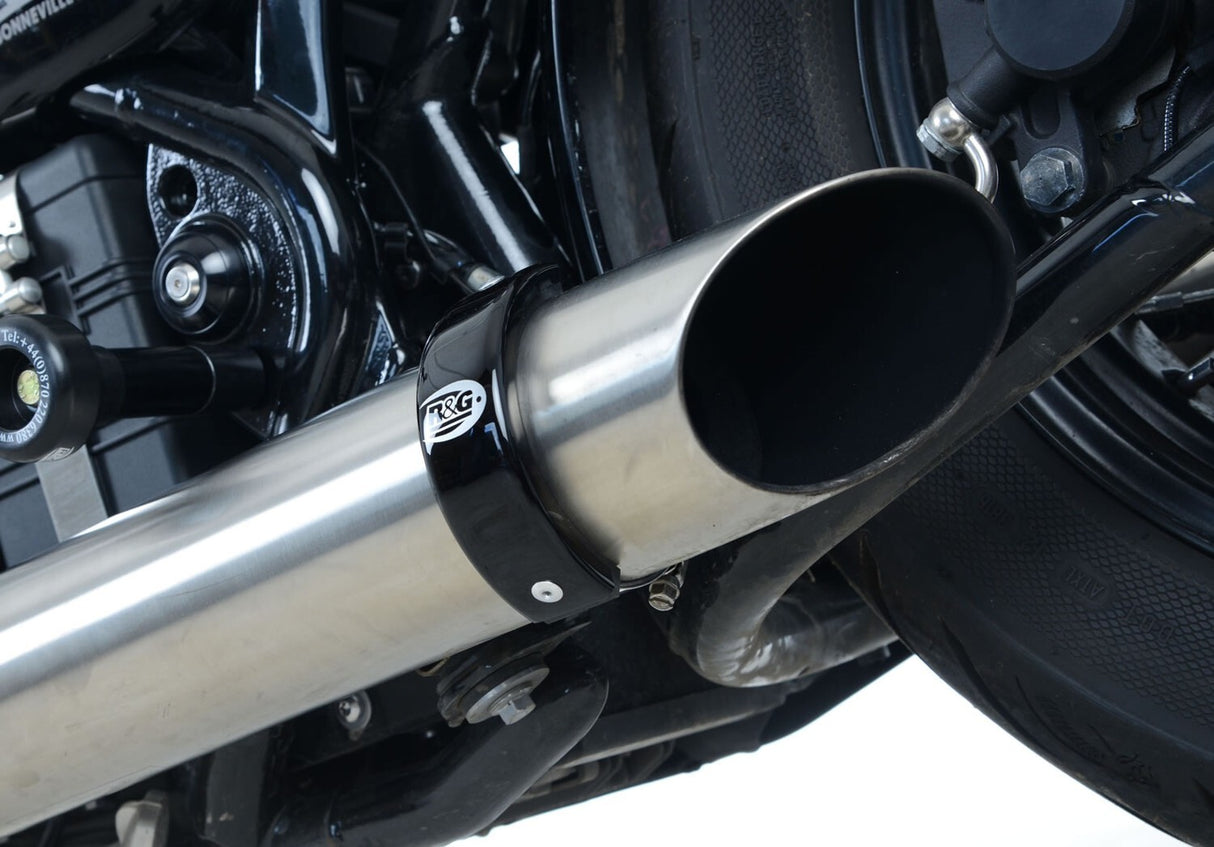 R&G Racing Round Exhaust Protectors Black for Aprilia/Kawasaki/Royal Enfield/Triumph