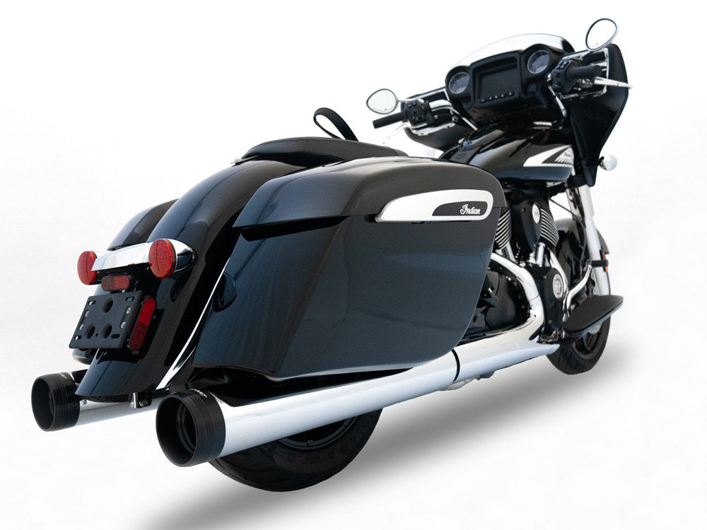 Rinehart Racing RIN-500-0510 4.5" Slip-On Mufflers Chrome w/Black End Caps for Indian Big Twin 14-Up w/Hard Saddle Bags