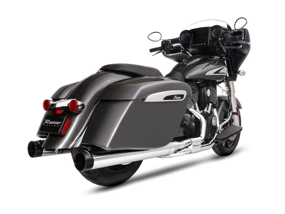 Rinehart Racing RIN-500-0562 4" DBX40 Slip-On Mufflers Chrome w/Black End Caps for Indian Big Twin 14-Up w/Hard Saddle Bags