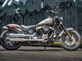 Rinehart Racing RIN-500-1200-SLOT 3.5" Slip-On Mufflers Chrome w/Black Contrast Cut Slotted End Caps for Softail Slim/Street Bob/Low Rider/Breakout/Fa