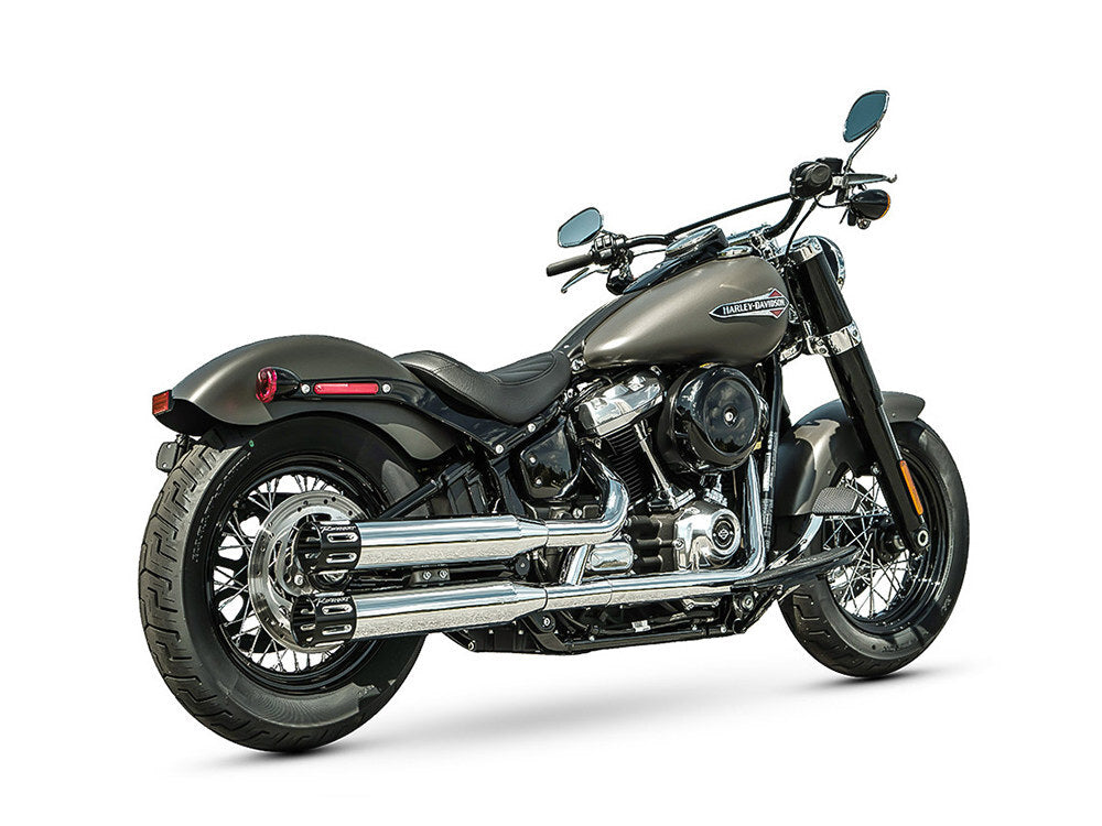 Rinehart Racing RIN-500-1200-SLOT 3.5" Slip-On Mufflers Chrome w/Black Contrast Cut Slotted End Caps for Softail Slim/Street Bob/Low Rider/Breakout/Fa