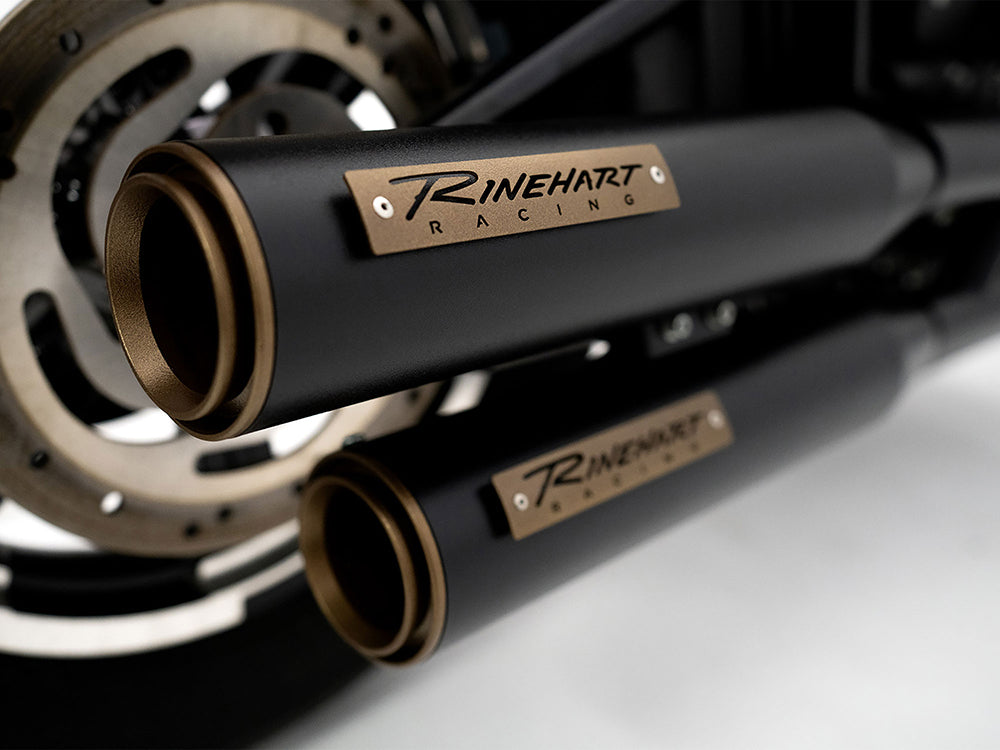 Rinehart Racing RIN-500-1241 3-1/2" Slip-On Mufflers Black w/Bronze End Caps for Softail Slim/Street Bob/Low Rider/Breakout/Fat Boy 18-Up/Standard 20-Up