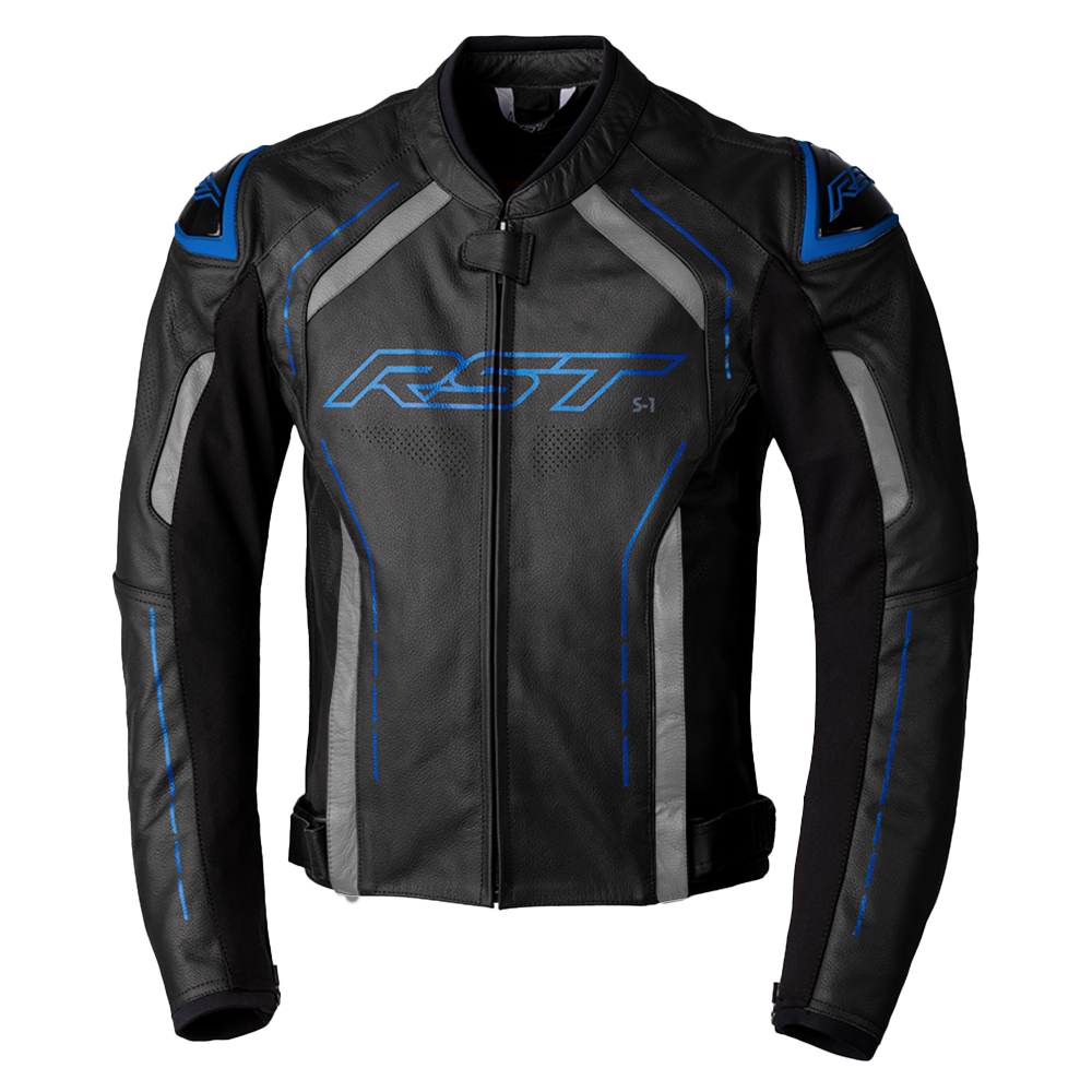 RST S-1 CE Black/Grey/Blue Leather Jacket