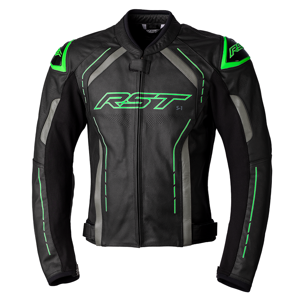 RST S-1 CE Black/Grey/Neon Green Leather Jacket