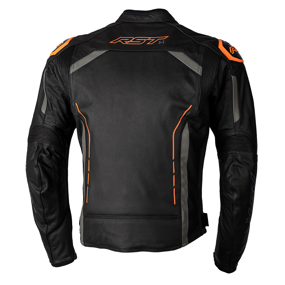 RST S-1 CE Black/Grey/Neon Orange Leather Jacket