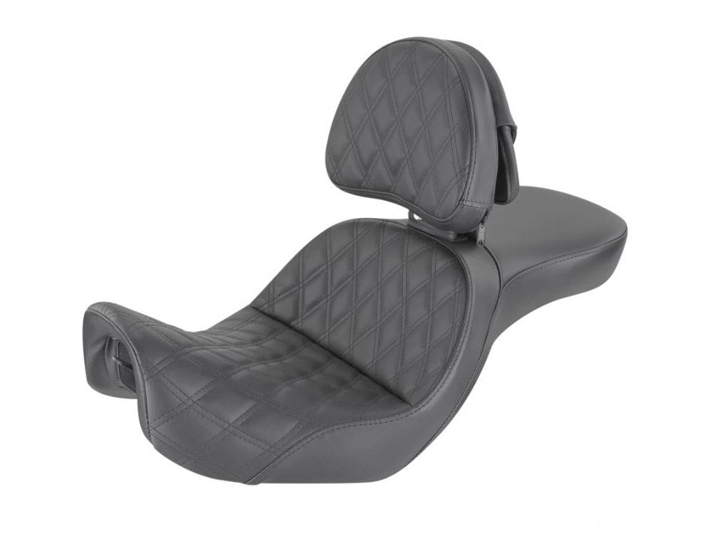 Saddlemen SAD-806-04-030LS Explorer LS Dual Seat w/Backrest & w/Black Double Diamond Lattice Stitch for Dyna 06-17