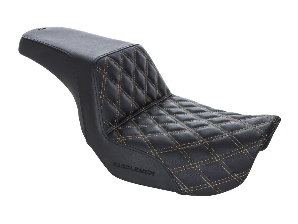 Saddlemen SAD-806-04-172GO Step-Up LS Dual Seat w/Gold Double Diamond Lattice Stitch for Dyna 06-17